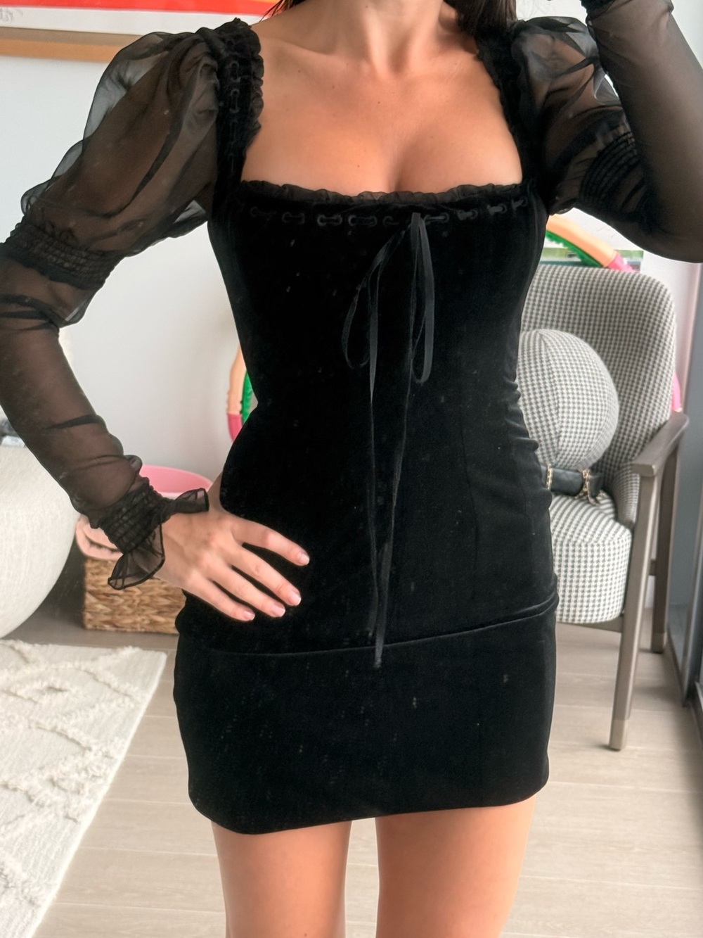 House of CB Black Velvet Corset Mini Dress – M Tall